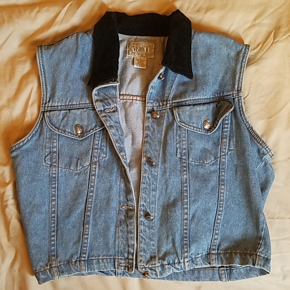 Jean vest with velvety collar